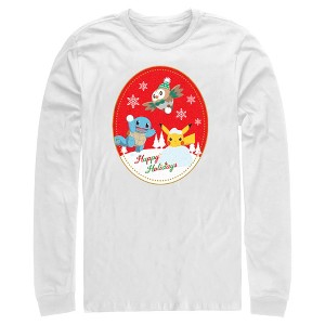 Men's Pokemon Christmas Happy Holidays Patch Long Sleeve Shirt - 1 of 4