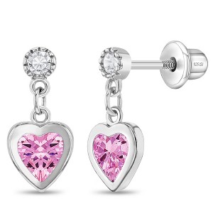Girls' My First Dangle Hearts Screw Back Sterling Silver Earrings - In Season Jewelry - 1 of 4