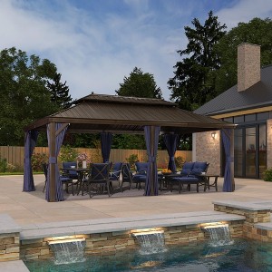 Purple Leaf 12 'X 20' Courtyard Bronze Aluminum Frame Pavilion And Navy Blue Curtain Outdoor Hardtop Gazebo - 1 of 4