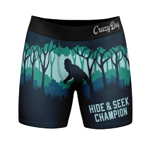 Mens Funny Boxers Hide And Seek Champion Sarcastic Bigfoot Underwear For Men - Crazy Dog Boxer Briefs - 1 of 4