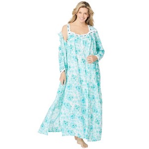 Only Necessities Plus Size Long 2-Piece Cabbage-Rose Peignoir Set - 1 of 4