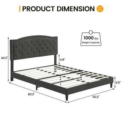 Full/Queen Size Bed Frame with Adjustable Headboard