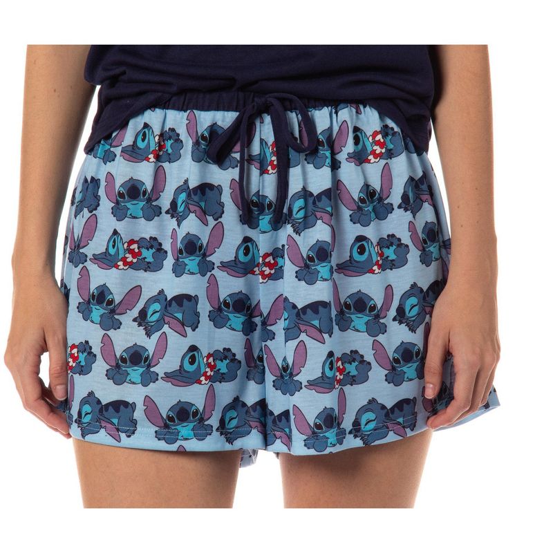 Disney Womens' Lilo & Stitch Wipeout Short Sleeve and Short Sleep Pajama Set Blue, 4 of 6