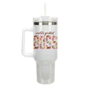 Elanze Designs World's Best Boss Rose Floral 40 oz. Stainless Steel, Large Water Bottle Coffee Mug, Spill & Leak Resistant, Thermal Travel Tumbler - 1 of 1