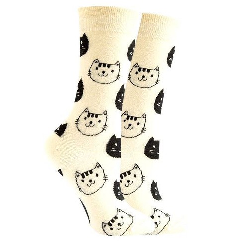 Black And White Cat Pattern Socks (women's Sizes Adult Medium) : Target