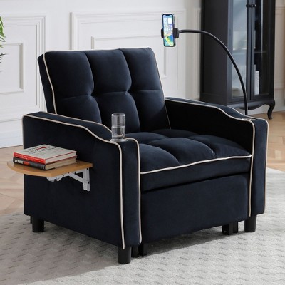 NicBex 3-in-1 Convertible Sleeper Chair Sofa Bed with Cup Holders, Phone Pocket & Side Table, Adjustable Pull Out Bed for Small Spaces, Black
