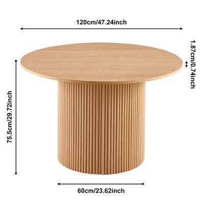 Vynxaria 47 Inch Round Dining Table for 4 Oak Wood Veneer Modern Farmhouse Wood Strip Base for Kitchen Living Room