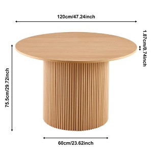 Vynxaria 47 Inch Round Dining Table for 4 Oak Wood Veneer Modern Farmhouse Wood Strip Base for Kitchen Living Room - 1 of 4