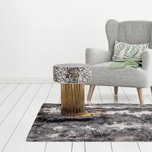 16" Stainless Steel Modern End Table with Mother of Pearl Top and Brass Finish for Living Room - 1 of 4