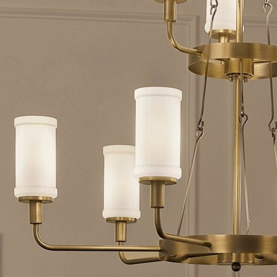 Vetivene Natural Brass 9-Light Chandelier with Opal Glass Shades