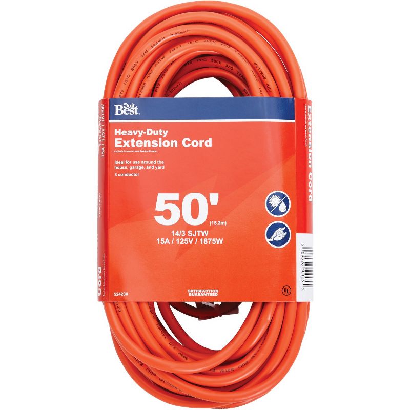 Do it Best  50 Ft. 14/3 Heavy-Duty Outdoor Extension Cord OU-JTW-143-50-OR, 1 of 3