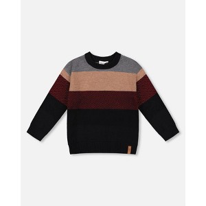 Deux par Deux Boy Color Block Knit Sweater Red and Black - 1 of 4