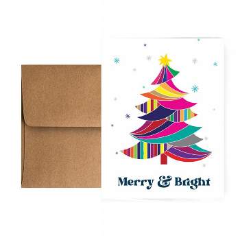 Paper Frenzy Colorful Christmas Tree Artistic Christmas Holiday Cards with Kraft Envelopes - 25 pack