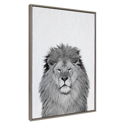 23" x 33" Sylvie Lion Framed Canvas by Simon Te Tai - Kate and Laurel