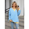 Coolmee Women's Sweatshirts for  Crewneck Long Sleeve Loose Fit Tops Color Block Ribbed Trim Crewneck Tops - 4 of 4