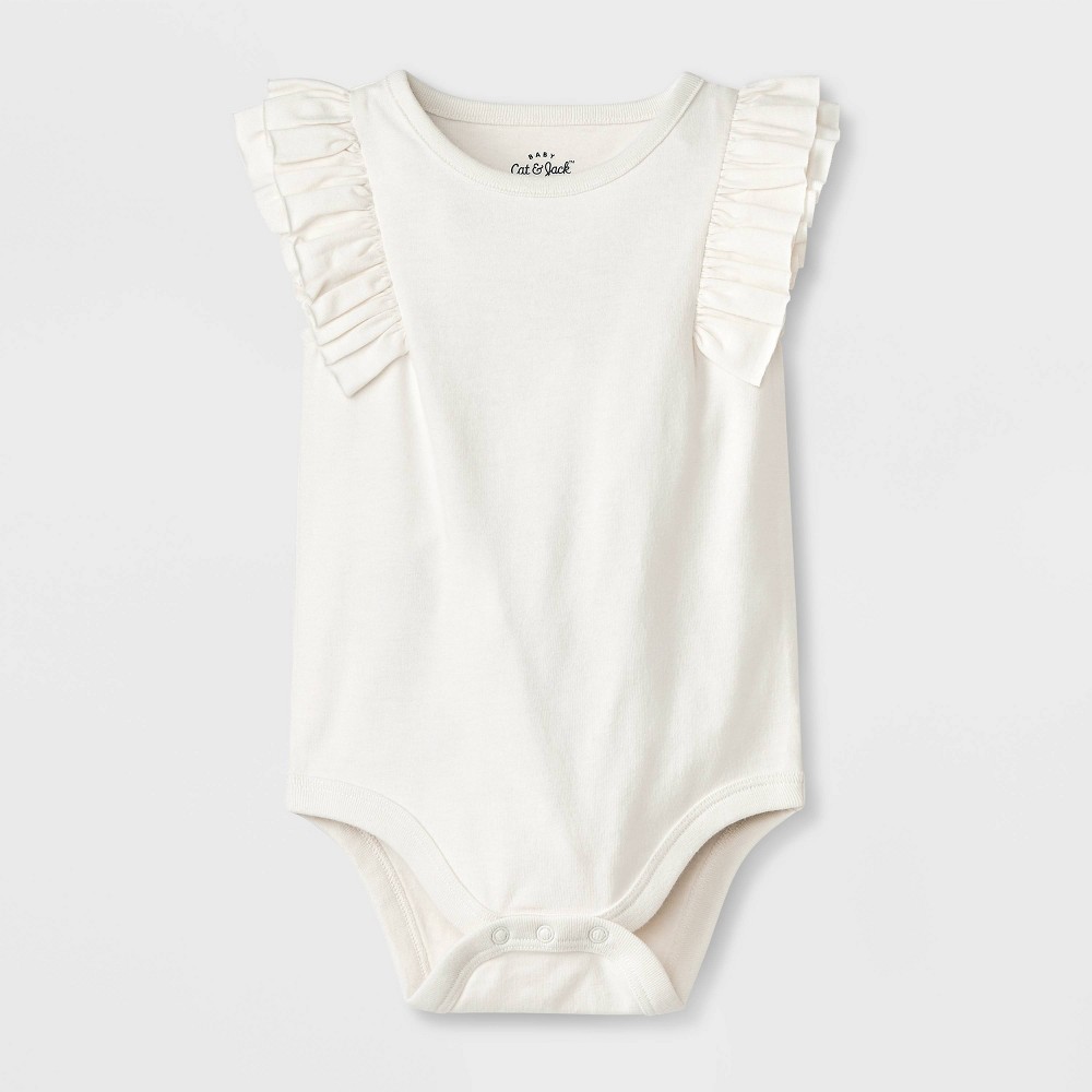 Baby Girls' Solid Ruffle Bodysuit - Cat & Jack™ White 3-6M: Snap Closure, Tagless Design