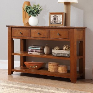 CAVINAS 48" Solid Wood Top Console Table with 3 Drawers,Hallway Table with 2 Shelves,Modern Entryway Table for Living Room,Hallway - 1 of 4