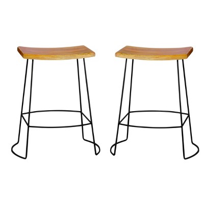 Set of 2 24" Portia Saddle Seat Counter Height Barstools Natural/Black - Carolina Chair & Table