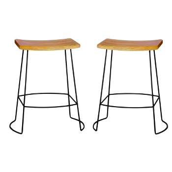Set of 2 24" Portia Saddle Seat Counter Height Barstools Natural/Black - Carolina Chair & Table