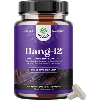 Hang-12 Capsules, Pre and Post Drinking Recovery Liver Support Supplement, Nature's Craft, 60ct
