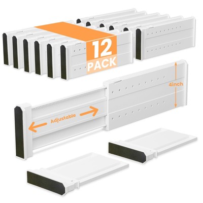 YIGII 12 Pack Drawer Dividers for Clothes Adjustable Drawer Dividers 4" High Expandable from 11"-17" for Bedroom,Kitchen and Office Storage,White