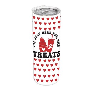 Elanze Designs I'm Just Here For The Treats Red Heart Pattern 20 ounce Stainless Steel Travel Tumbler with Lid For Your On The Go Beverages - 1 of 4