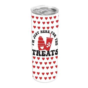 Elanze Designs I'm Just Here For The Treats Red Heart Pattern 20 ounce Stainless Steel Travel Tumbler with Lid For Your On The Go Beverages