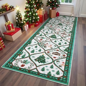 Christmas Area Rug with Tree & Snowflake Print, Non-Slip Floor Mat for Living Room, Bedroom, Dining Room and Playroom - 1 of 4