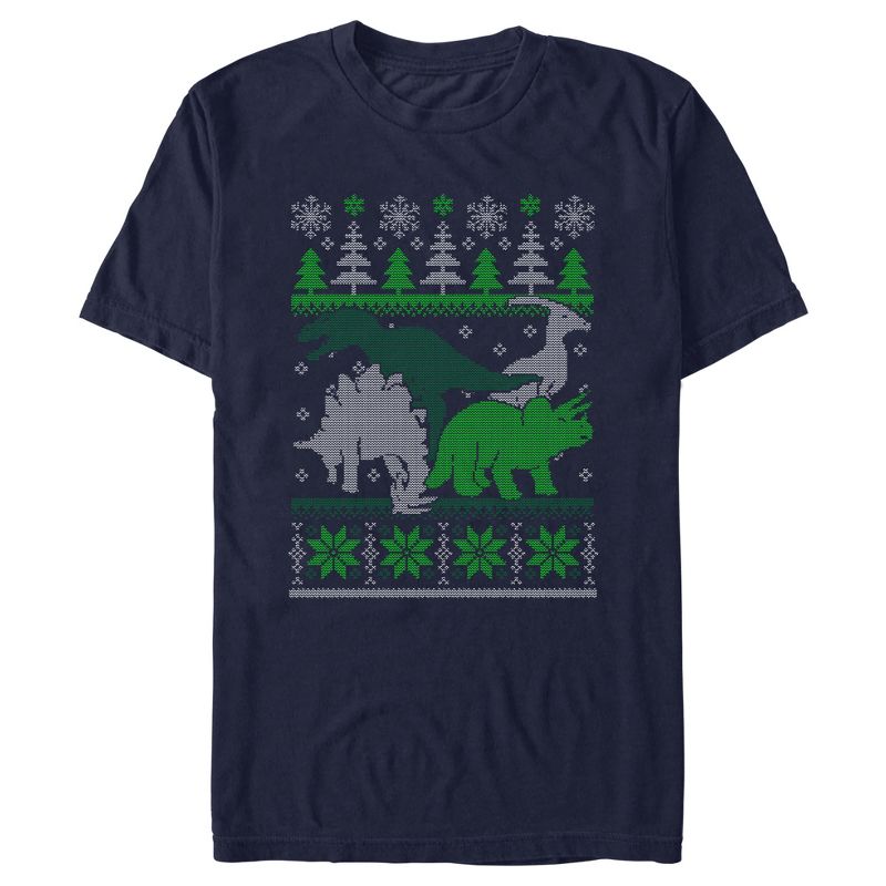 Men's Lost Gods Dinosaur Ugly Christmas Sweater T-Shirt, 1 of 6
