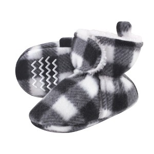 Hudson Baby Baby and Toddler Cozy Fleece and Faux Shearling Booties, Black White Plaid - 1 of 1