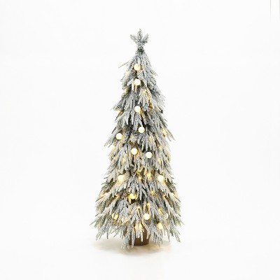 LuxenHome 4.5Ft Pre-Lit Snow Flocked Slender Fir Artificial Christmas Tree Green