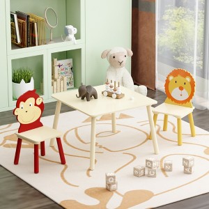 GlasFlength Accent Table Sets, Toddler Activity Play Dining Study Desk with Chairs, for Reading, Drawing, Playing, Beige, 23.6"*23.6"*17.3" - 1 of 4