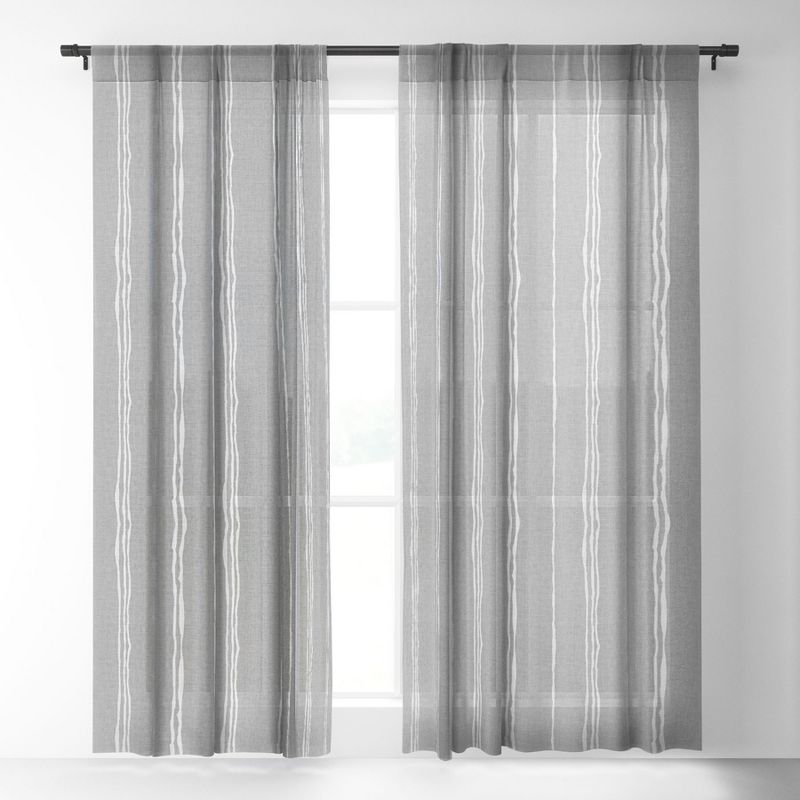 Holli Zollinger Linen Grey Stripe Single Panel Sheer Window Curtain - Deny Designs, 2 of 7