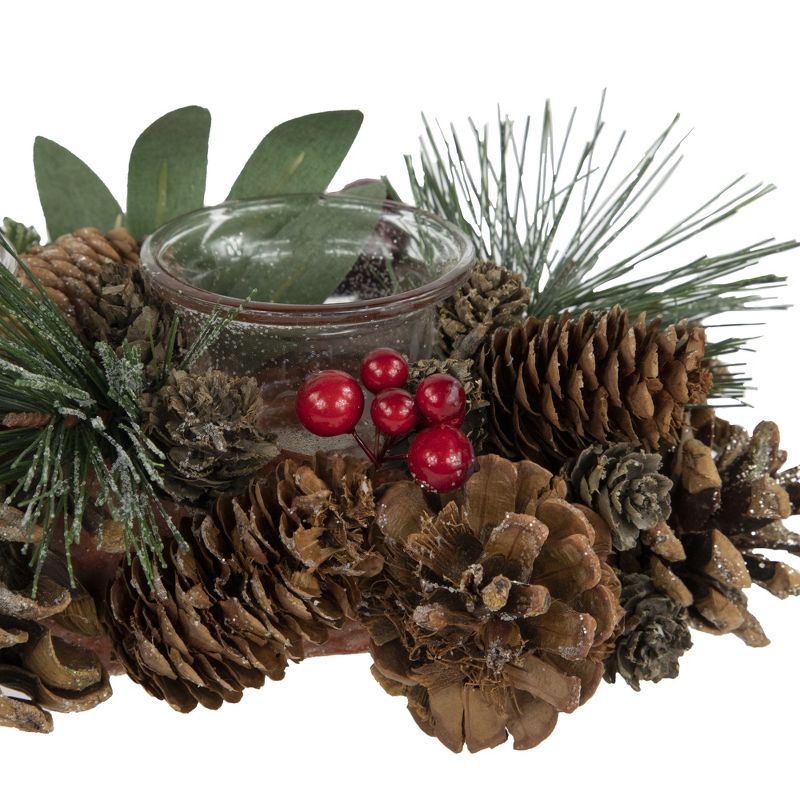 Northlight 15.25" Glitter Pinecones and Red Berries Tealight Christmas Candle Holder, 4 of 6
