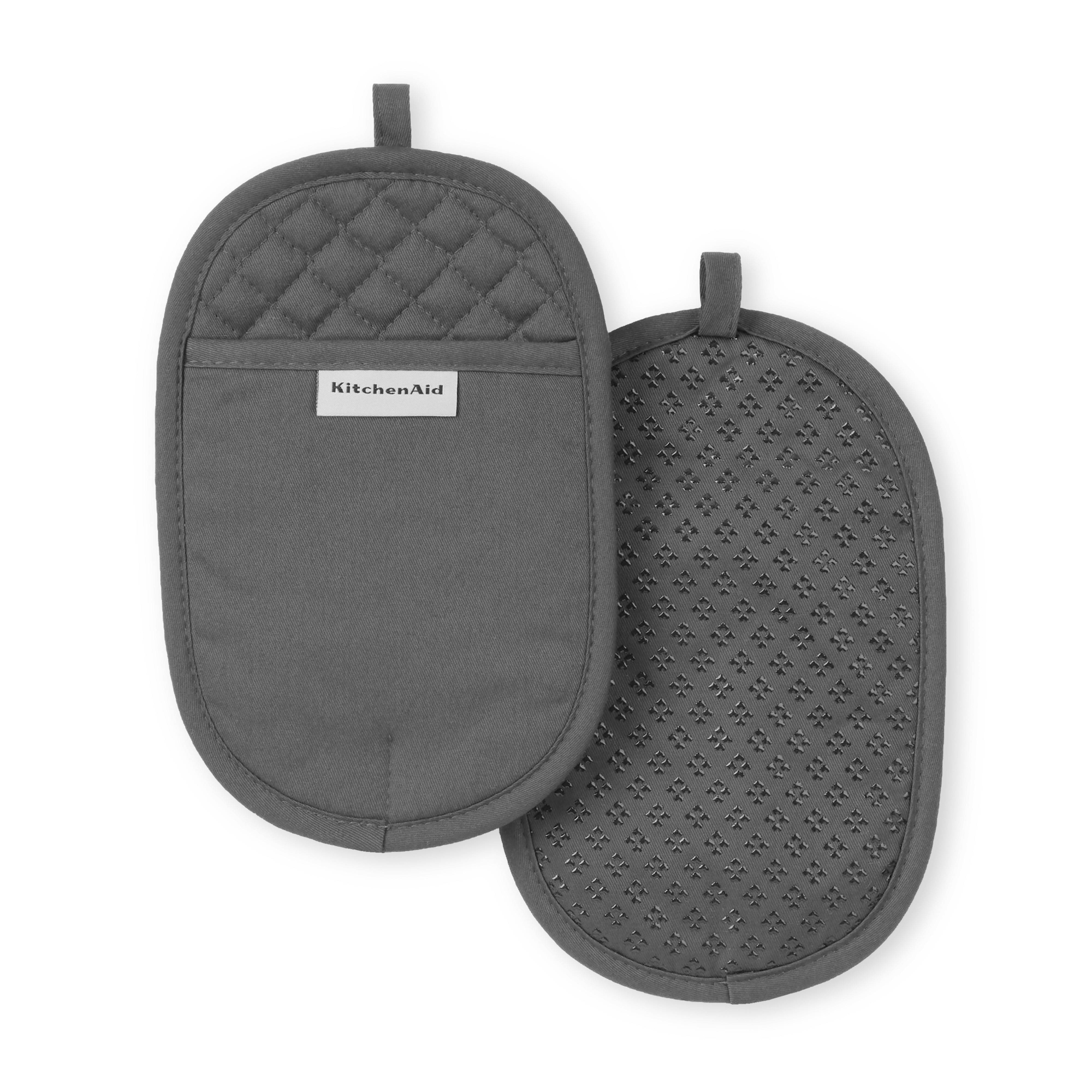 KitchenAid 2pk Cotton Asteroid Pot Holders Dark Gray: Diamond Pattern, Silicone Grip, Machine Washable Kitchen Textiles