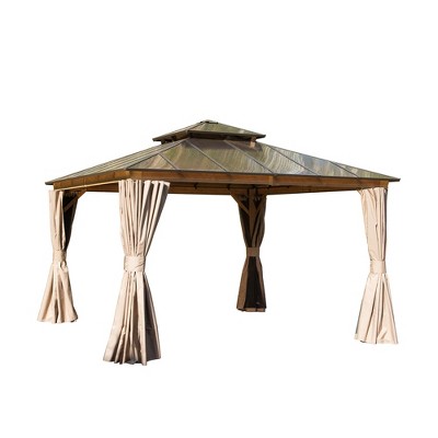 VisioGear Canopies and Gazebos, Outdoor Gazebos with Double Roof, Gazebo Pavilion with Curtain and Net for Garden, Yellow, 142.9”*142.9"*114.17"