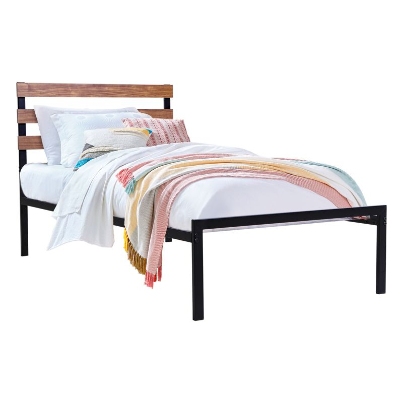Tangkula Twin Size Upholstered Platform Bed Metal Bed Frame with Wooden Slat & Headboard, 4 of 6