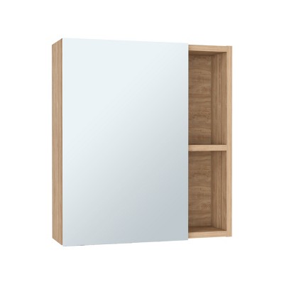 GlasFlength Decorative Wall Mirrors Vanity Mirrors Open Shelves Bathroom Decor Cabinet Accent Mirror for Bathroom Wall, Beige, 17.7"*5.4"*5.4"