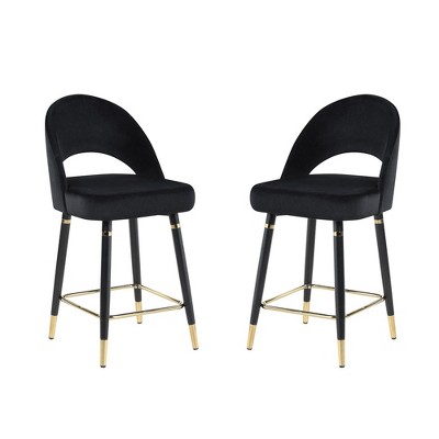 Simple Relax Set of 2 Velvet Upholstered Counter Height Stools with Flared Legs