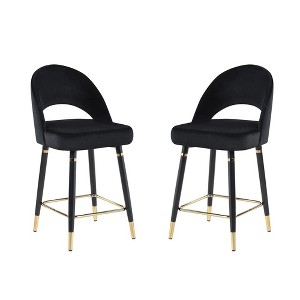 Simple Relax Set of 2 Velvet Upholstered Counter Height Stools with Flared Legs - 1 of 4