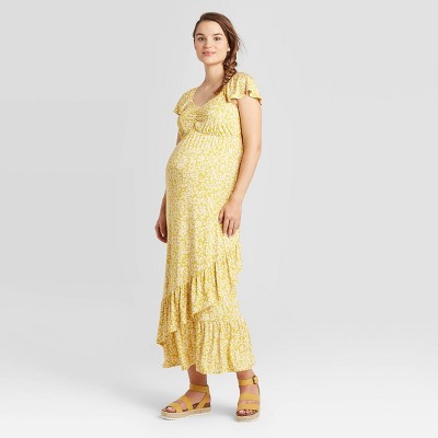 Floral Print Short Sleeve Knit Maternity Dress - Isabel Maternity by Ingrid & Isabel™ Yellow M