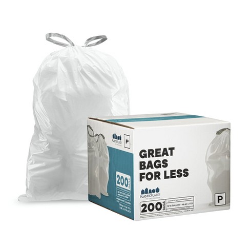 Plasticplace Trash Bags simplehuman®* Code P Compatible (200 Count) White,  13-16 Gallon / 50-60 Liter 23.75 x 31.5