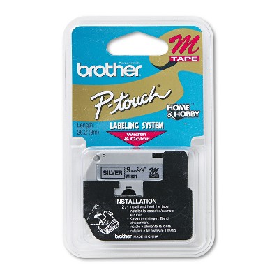 Brother M Series Tape Cartridge for P-Touch Labelers 3/8w Black on Silver M921