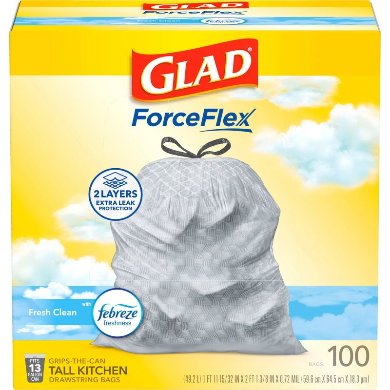 Glad ForceFlex Tall Kitchen Drawstring Trash Bags - Febreze Fresh Clean - 13 Gallon, 3 of 20