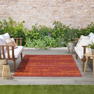 Red Abstract Synthetic Reversible Washable 4' x 6' Rug