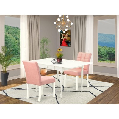 East West Furniture 3Pc Dining Table Set Includes a Dining Room Table & 2 Wooden Dining Chairs with Faux Leather Seat,  Ladder Back Chairs-White