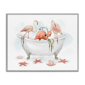 Stupell Industries Flamingo Trio in Nautical Tub Seaside Bathroom Black Framed Giclee Art - 1 of 4