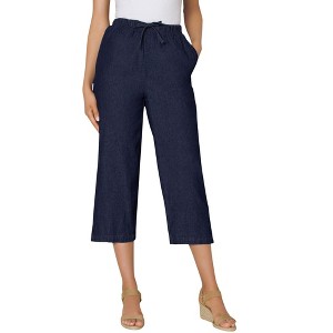 Woman Within Plus Size Drawstring Denim Capri - 1 of 4