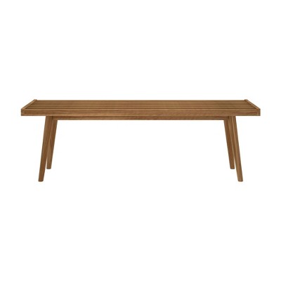 Pecan Mid-Century Modern Wooden Entryway Bench 56"