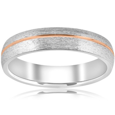 Pompeii3 5mm 14k Rose Gold Two Tone Mens Brushed Wedding Band